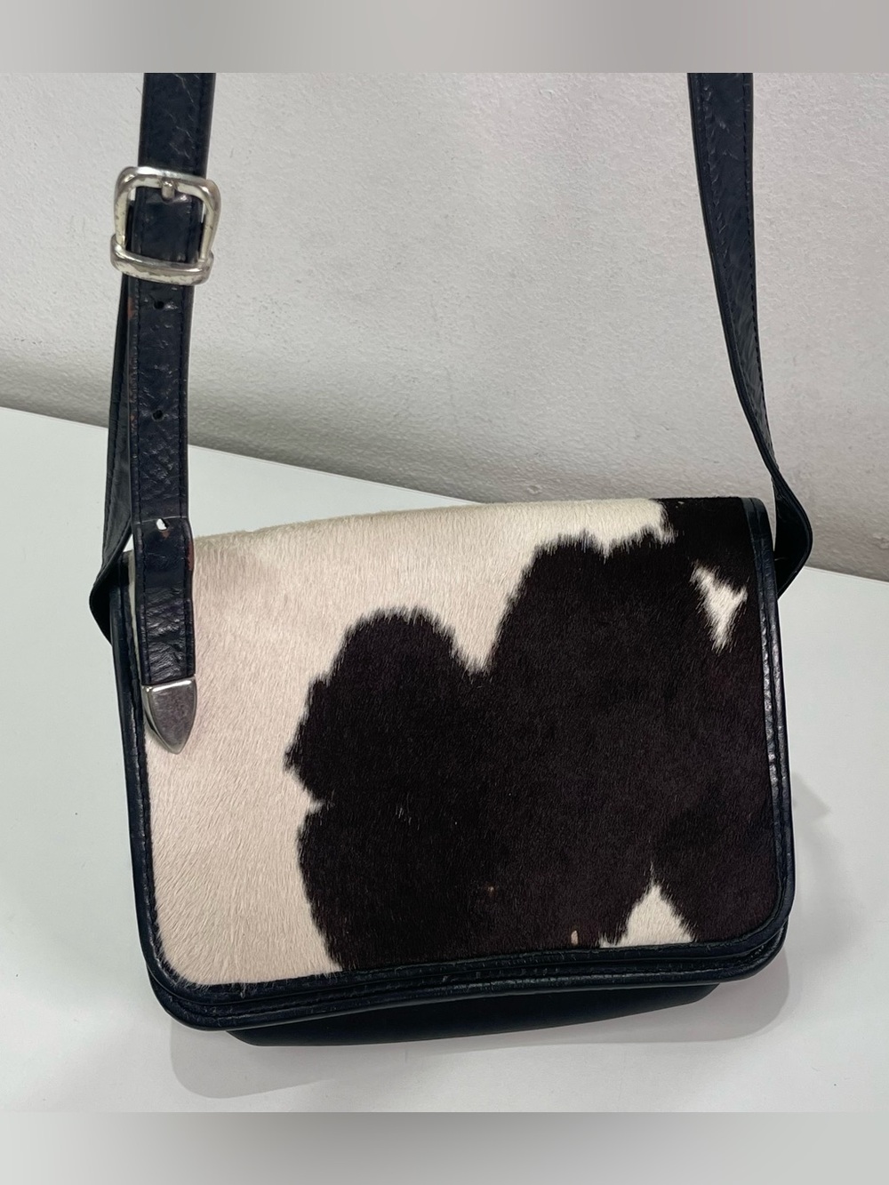 Vintage Leather Shoulder Bag Cow Print Cowhide USA Made Western Rodeo Festival